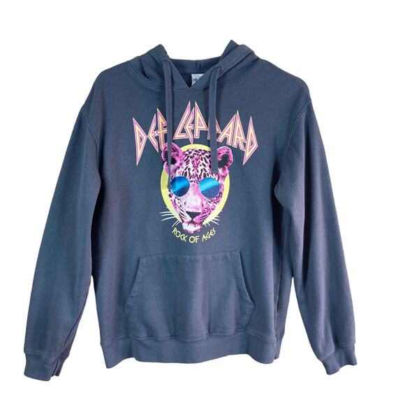 Def Leppard Gray Hooded Sweatshirt Spellout and Leopard Graphic Size Medium - Picture 1 of 7